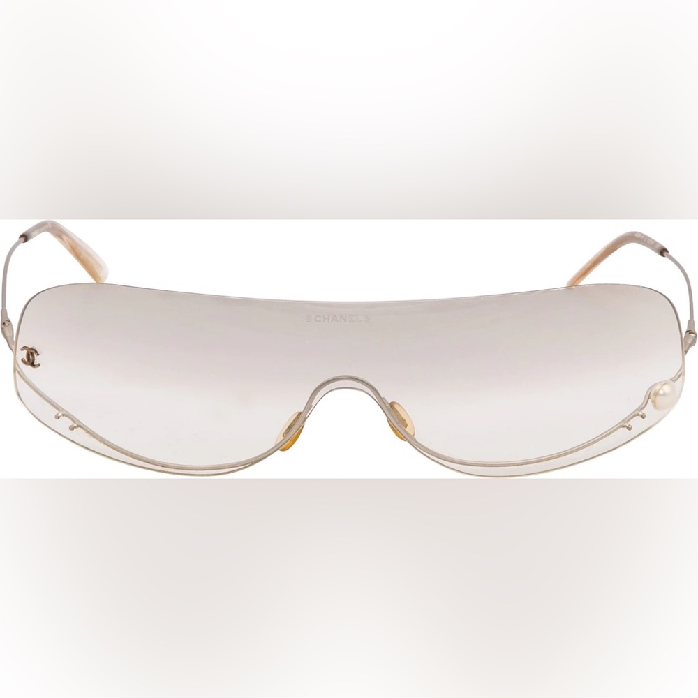 VINTAGE CHANEL thin wire clear sunglasses with pearl early 2000s